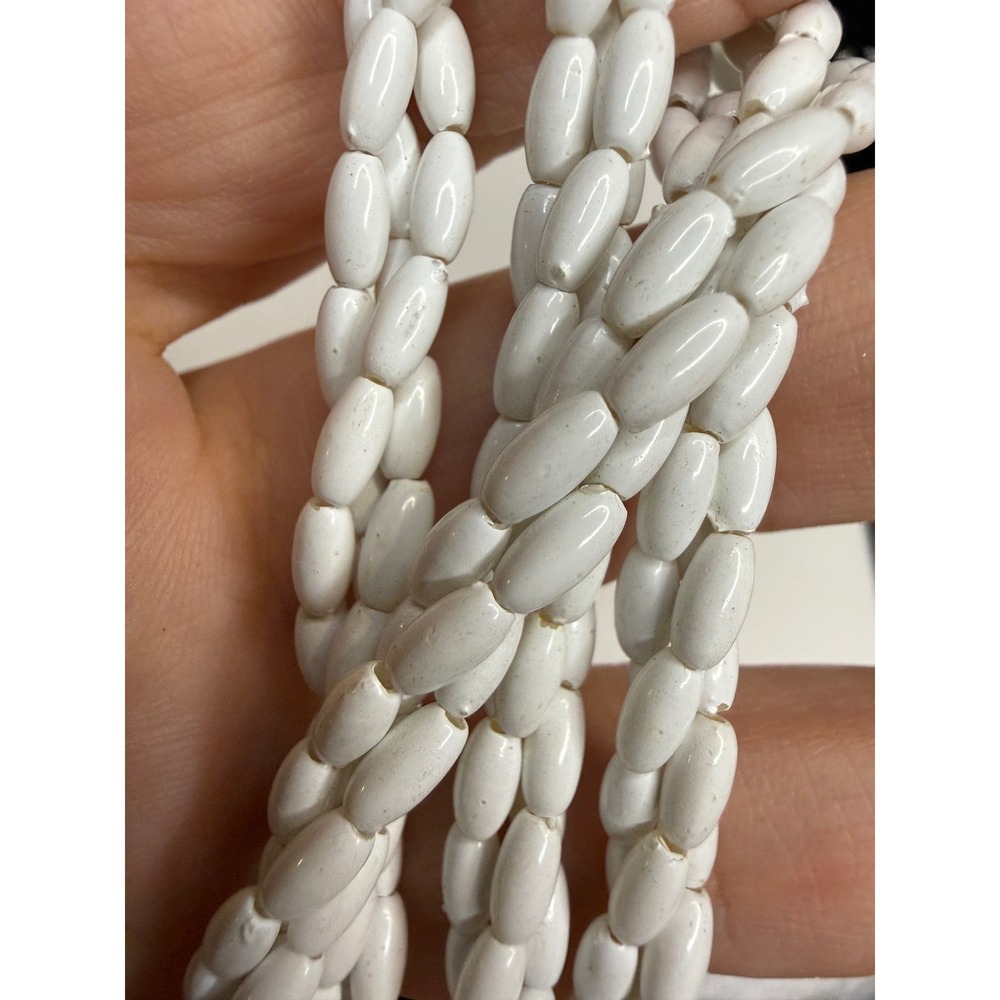 Vintage White Milk Glass Three Strand Braided Bead Necklace Gold Tone Clasp 17in